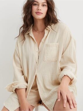 Aerie Gauzy Coverup Button Down Shirt
